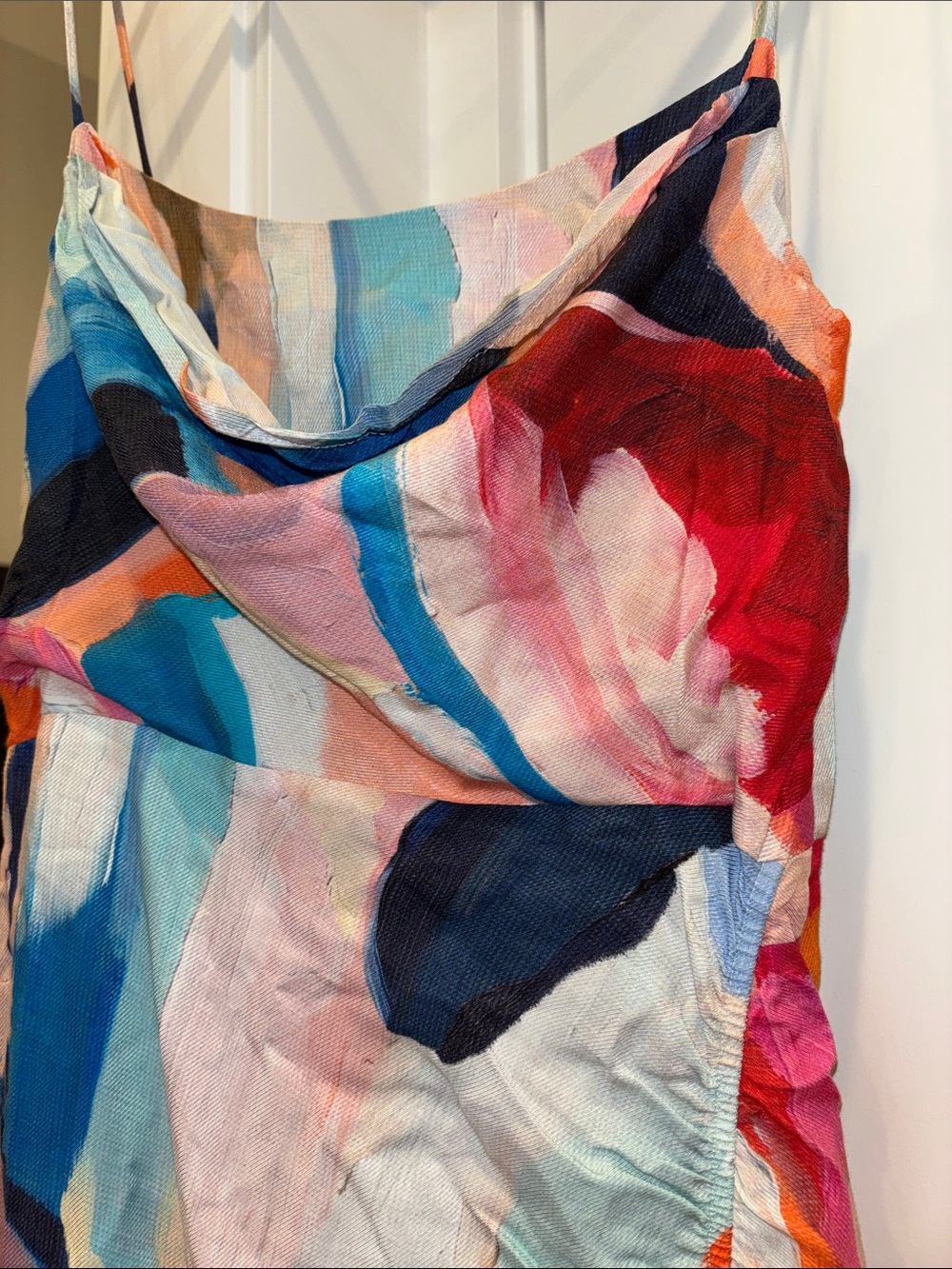 Anthropologie Cowl-Neck Ruched Watercolor Slip Dress Size 4 Cocktail Party - Picture 5 of 8